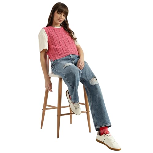 United Colors of Benetton Women's Cotton Round Neck Sweater (25A1594D108YG3E0_Pink