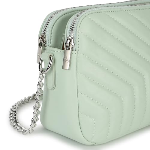 Fastrack Pastel Quilt Sling Bag for Women | Lightweight Quilted Crossbody with 3 Zippered Compartments, Detachable Strap and Soft-Tone Hardware | Stylish Everyday Sling for Casual Outings and College