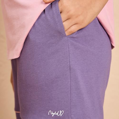 NYKD (NYS940 Soft Modal Cotton Coords Night Suit for Women | Relaxed Fit Round Neck T-Shirt with Extended Shoulder Sleeves & Shorts | Perfect for Sleep, Lounge & Everyday Wear - Pink