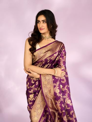 MOHEY Women's Art Silk Woven Saree with Blouse Piece (Purple)