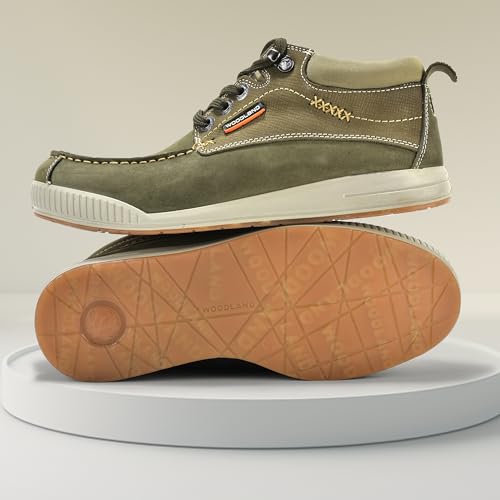 Woodland Men's Olive Green Leather Casual Shoes-9 UK (43EU) (GC 4267122)