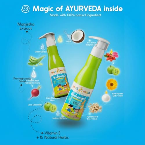 Mishmash Naturals Kids Body Wash/Shower Gel | Infused with Amla Extract, Coconut Water and Rosehip Extract | Gently Cleanse, Soothe, and Nourish | For kids aged 3-14 years | SLS/SLES and Paraben Free | 200 ml