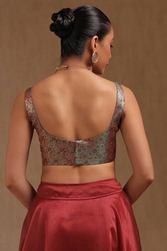 Soch Womens Teal Tissue Zari Woven Padded Blouse with Zari Woven