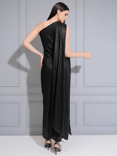 Tokyo Talkies Women Solid Metallic Sheen Drapped Maxi Dress