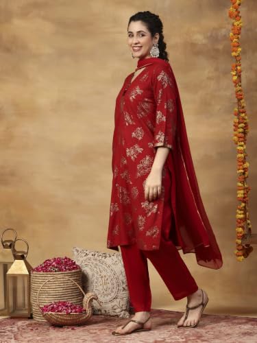 Rangriti Rayon Printed Straight Festive Kurta With Salwar And Dupatta