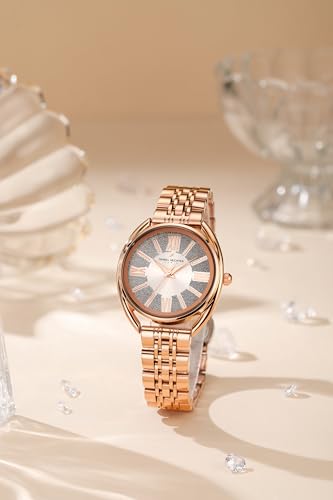 Daniel Hechter Paris Neuilly Collection Analog Watch for Women – Rose Gold Roman Indexes, Shimmer Round Dial, Stainless Steel Strap & Water Resistant - DHW2007