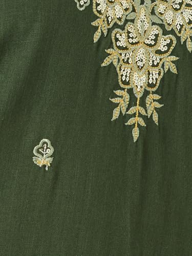 Max Women Embroidered Straight Kurta (Green_L)