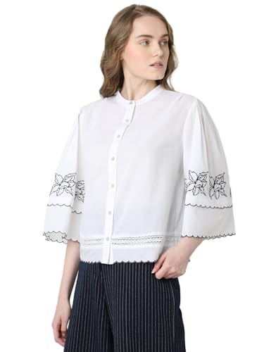 VERO MODA Women Embroidered White Cotton Regular Fit Shirt