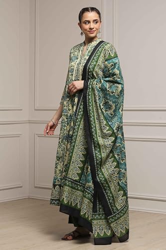 Biba Women Green Cotton Anarkali Printed Suit Set_36
