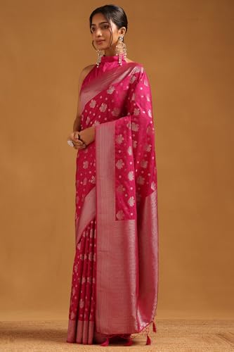 Soch Womens Fuchsia Viscose Silk Floral Zari Woven Saree