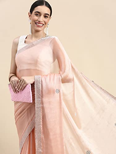 MOHEY Women's Saree, Suitable for Party, Anniversary & Wedding Sari for Women, All Over Boota, Bordered Chiffon (Peach)