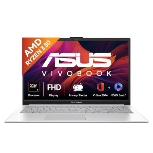 ASUS Vivobook Go 15 (2026),AMD Ryzen 3 30 Processor,AMD Radeon iGPU,8GB RAM,512GB SSD,FHD,15.6"(39.6 cm),Windows 11,M365 Basic(1Y),Office 2024,Cool Silver,1.63 Kg,E1504FA-BQ5709WS,Thin & Light Laptop