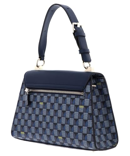 GUESS Blue Logo Geometric Hallie Top Handle Flap Bag