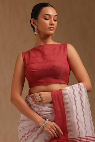 Soch Womens White Cotton Woven Design Saree