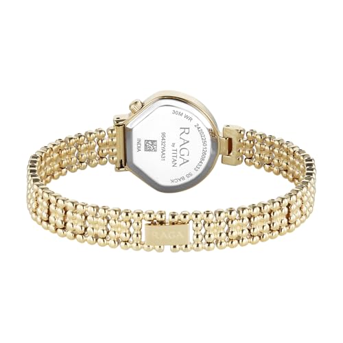 Titan Raga Spotlight with Quartz Analog White Dial Gold Brass Strap Watch for Women - 95432YM01