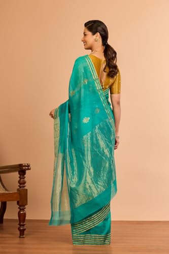 Taneira Women Green Silk Cotton Chanderi Woven Saree with Unstitched Blouse Piece (SAPH04AA5585-Green)