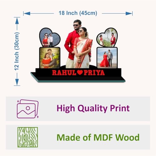 Personalized MDF Black Couple Photo Frame Table Top - Customized Gift with 5 Photos and Names - 12 x 18 Inch, 7mm Thick - Ideal for Anniversary, Wedding, and Valentine’s Day