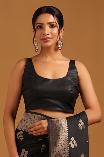 Soch Womens Black Viscose Silk Floral Saree With Zari Work