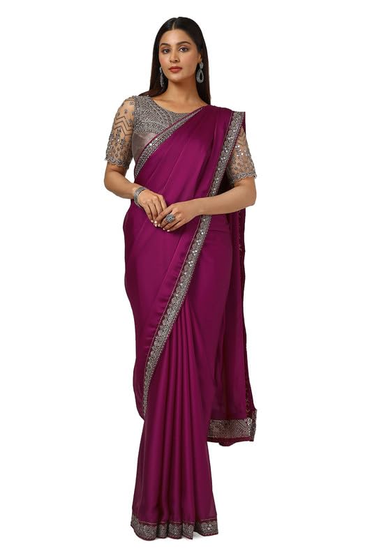 Soch Womens Wine Crepe Embroidered Saree With Sequins