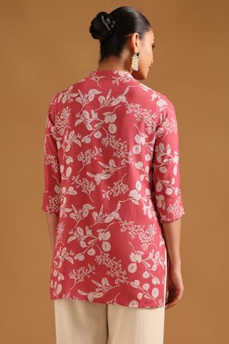 Soch Womens Pink Viscose Botanical Tunic with Faux Mirror