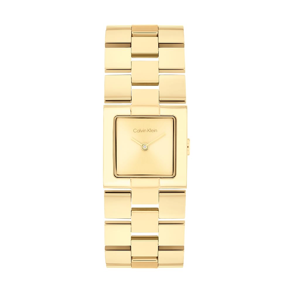 Calvin Klein Ck Meridian Qtz Basic Slim Thin Gold Square Dial Women's Watch|Stainless Steel Material|Multi Color Band - 25100089