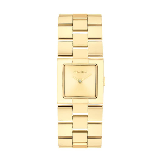 Calvin Klein Ck Meridian Qtz Basic Slim Thin Gold Square Dial Women's Watch|Stainless Steel Material|Multi Color Band - 25100089