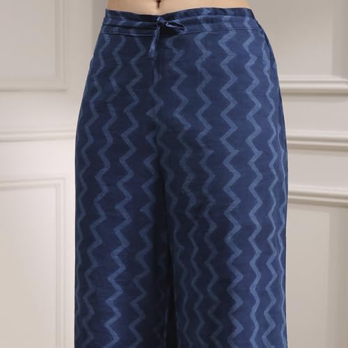 Biba Women Blue Cotton Hand Embroidered Unstitched Suit Set FREE SIZE