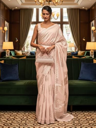 AKHILAM Women's Peach Modal Floral Printed Saree With Unstitched Blouse Piece (KROWN255001_AI)