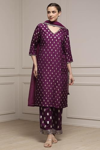 Biba Women's Viscose Kurta Set (SKDVRNSI30721AW25PUR_Purple