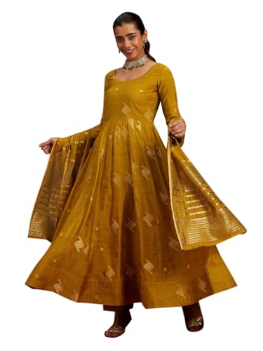 Libas Women's Chanderi Silk Kurta Sets_34742H_Mustard_L