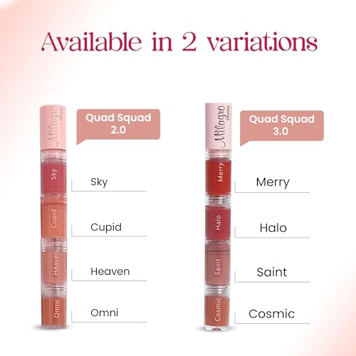 Milagro Beauty Quad Squad 1.0, Matte Liquid Lipstick 4 Shades In 1, Intense Color, Long-Lasting, Moisturizing & Non-Drying, Smudge-Proof & Waterproof (4Ml)