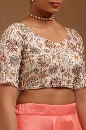 Soch Womens Cream Georgette Embroidered Padded Blouse with Sequins