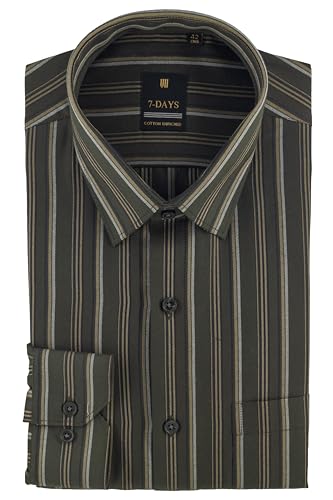 regular fit shirt for men full sleeve, Premium formal shirts for man office wear, Striped shirts for men stylish, lining shirt for man branded, Size 42 XL Gents Dark Olive Green Official Stripes
