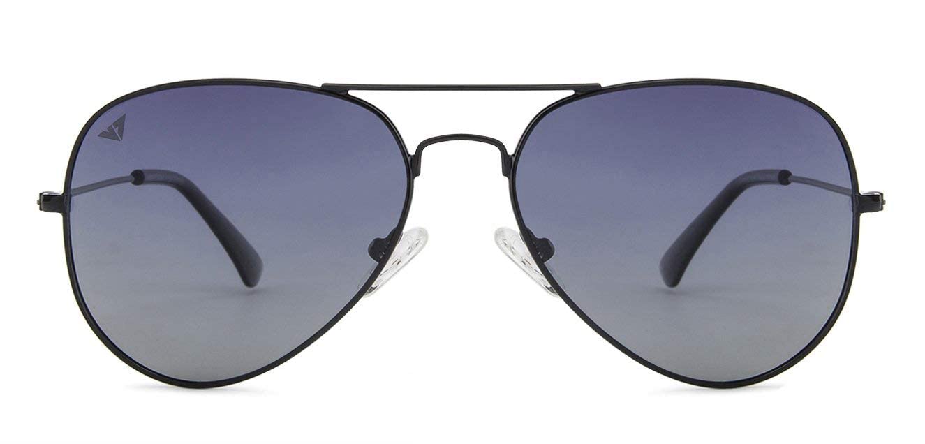VINCENT CHASE EYEWEAR By Lenskart | Full Rim Aviator | Polarized & 100% UV Protected Sunglasses | Men & Women | Medium | VC 5158/P Black Frame, Lens Gradient Blue- Pack of 1
