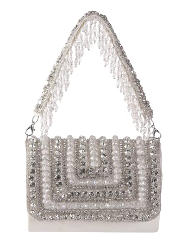 SWISNI Mini Crystal flap bag With Detachable Strap (White)