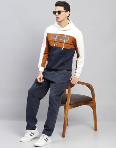Monte Carlo Mens Printed White & Rust Hooded Neck Full Sleeve Sweatshirt (224066316-2-38)