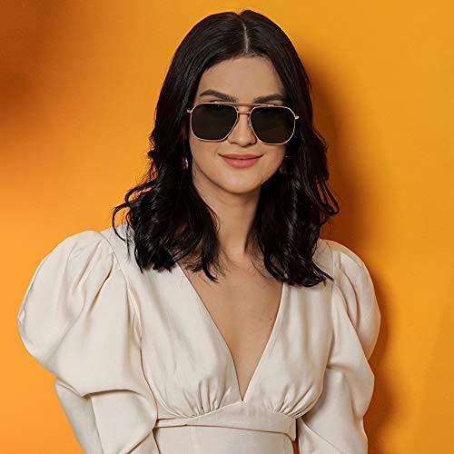 VINCENT CHASE EYEWEAR By Lenskart|Full Rim Square Branded Latest And Stylish Sunglasses|Polarized And 100% Uv Protected|Men & Women|Medium|Vc S12593/P, Golden