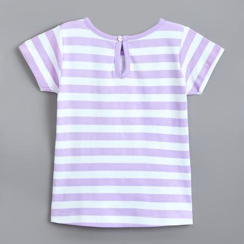 Hopscotch Girls Purple Short Sleeves 2-Pc Pure Cotton T-Shirt And Dungaree For Ages(9-12 Months)