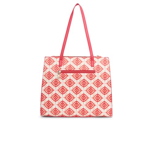 Caprese Shibori Large Tote Bag for Women | Printed Faux Leather Shoulder Bag with Multi-Compartments | Zipper Closure | Includes Detachable Charm | Stylish Everyday Bag (Pink)