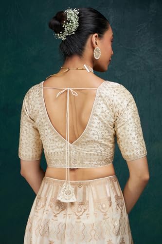 Soch Womens Cream Zari Embroidery Padded Silk Blend Blouse with Sequins