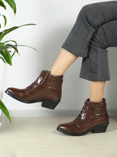 ELLE Women's Fashionable Lace-Up Boots Colour-Brown, Size-UK 3