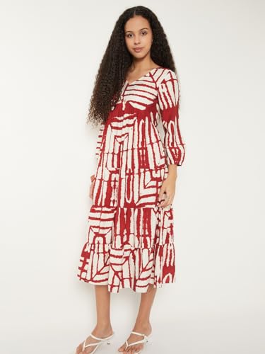 Max Kalki x Max Women Printed A-line Dress (Red_M)