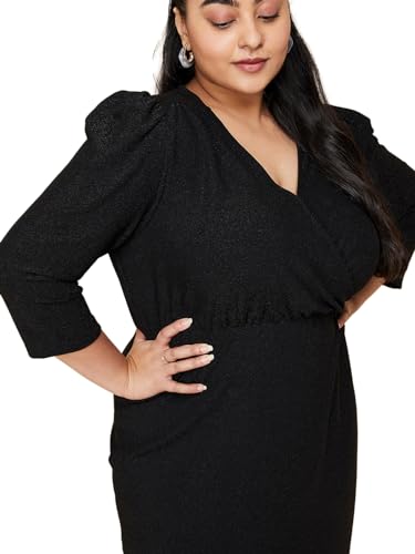 Max Plus Size Women Shimmer Wrap Dress (PE3103BPBLACK)_5XL