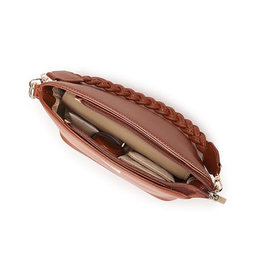 Fastrack Women Dual Carry Sling Bag | Detachable Braided Handle and Adjustable Sling Belt, Top Zip Closure, Inner Zip and Slip Pockets | Sling Bag for Casual Carry, Tan
