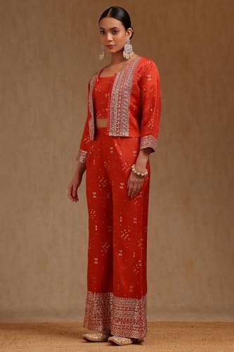 Soch Womens Orange Brocade Ethnic Motifs Co-Ord Set With Sequins