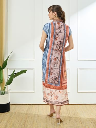 Latin Quarters Women's Rust Cap Sleeves Collar Neck Casual Printed Dress_S