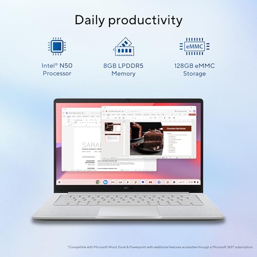 ASUS Chromebook CX1405 (2026), Intel N50 Processor, Intel UHD iGPU, 8GB RAM, 128GB SSD, FHD, 14" (35.5 cm), Chrome OS, Pure Grey, 1.39 Kg, CX1405CTA-S60622, 42WHrs, Thin & Light Laptop