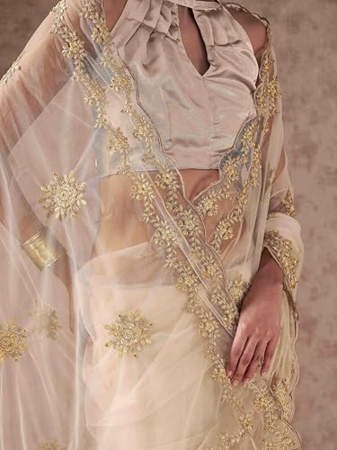 Womanista Women's Net Embroidered Saree (TI6565_Cream)