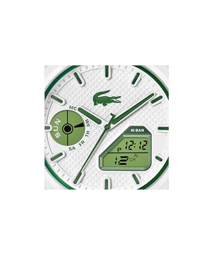 Lacoste LC33 Men's Analog and Digital Movement Watch, Silicone Strap, Water Resistant Up to 10ATM/100 Meters - Contemporary, Sporty - Premium Fashion Timepiece - Gift for Him - 43.75mm, White