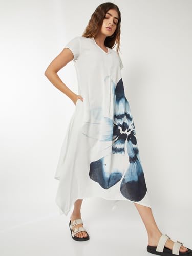 Max Women Floral Print Handkerchief Hem Dress (White_M)